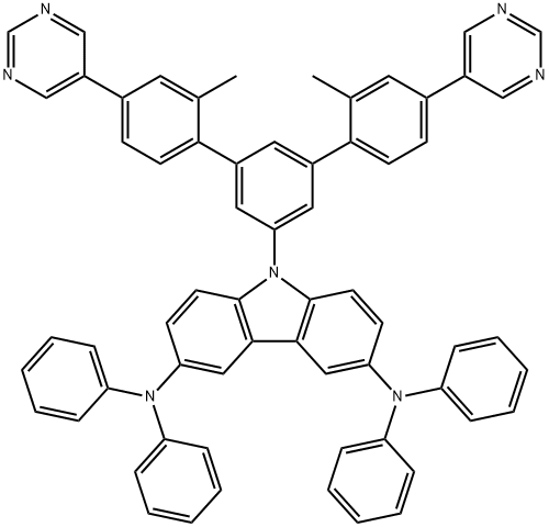 9H-Carbazole-3,6-diamine, 9-(2,2''-dimethyl-4,4''-di-5-pyrimidinyl[1,1':3',1''-terphenyl]-5'-yl)-N3,N3,N6,N6-tetraphenyl- Structure