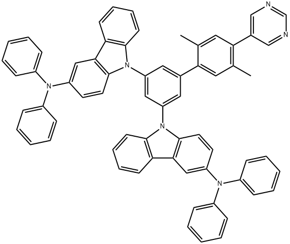 9H-Carbazol-3-amine, 9,9'-[2',5'-dimethyl-4'-(5-pyrimidinyl)[1,1'-biphenyl]-3,5-diyl]bis[N,N-diphenyl- Structure