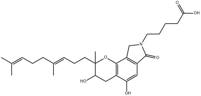 Pyrano[2,3-e]isoindole-8(2H)-pentanoic acid, 2-[(3E)-4,8-dimethyl-3,7-nonadien-1-yl]-3,4,7,9-tetrahydro-3,5-dihydroxy-2-methyl-7-oxo- Structure