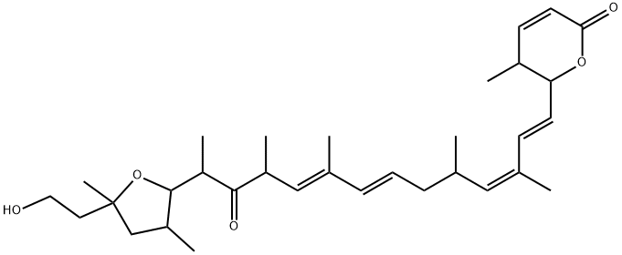 2H-Pyran-2-one, 5,6-dihydro-5-methyl-6-[(1E,3Z,7E,9E)-3,5,9,11-tetramethyl-12-oxo-13-[tetrahydro-5-(2-hydroxyethyl)-3,5-dimethyl-2-furanyl]-1,3,7,9-tetradecatetraenyl]- (9CI) Structure