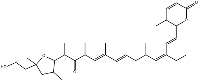 2H-Pyran-2-one, 6-[(1E,3Z,7E,9E)-3-ethyl-5,9,11-trimethyl-12-oxo-13-[tetrahydro-5-(2-hydroxyethyl)-3,5-dimethyl-2-furanyl]-1,3,7,9-tetradecatetraenyl]-5,6-dihydro-5-methyl- (9CI) 구조식 이미지