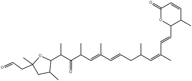 2-Furanacetaldehyde, 5-[(4E,6E,10Z,12E)-13-(3,6-dihydro-3-methyl-6-oxo-2H-pyran-2-yl)-1,3,5,9,11-pentamethyl-2-oxo-4,6,10,12-tridecatetraenyl]tetrahydro-2,4-dimethyl- (9CI) 구조식 이미지