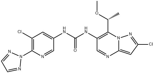 Urea, N-[2-chloro-7-[(1R)-1-methoxyethyl]pyrazolo[1,5-a]pyrimidin-6-yl]-N'-[5-chloro-6-(2H-1,2,3-triazol-2-yl)-3-pyridinyl]- Structure