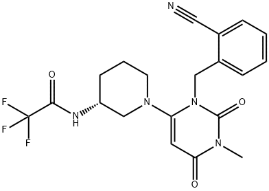 Acetamide, N-[(3R)-1-[3-[(2-cyanophenyl)methyl]-1,2,3,6-tetrahydro-1-methyl-2,6-dioxo-4-pyrimidinyl]-3-piperidinyl]-2,2,2-trifluoro- 구조식 이미지
