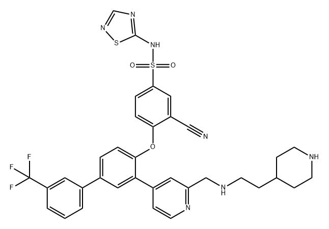 Benzenesulfonamide, 3-cyano-4-[[3-[2-[[[2-(4-piperidinyl)ethyl]amino]methyl]-4-pyridinyl]-3'-(trifluoromethyl)[1,1'-biphenyl]-4-yl]oxy]-N-1,2,4-thiadiazol-5-yl- Structure