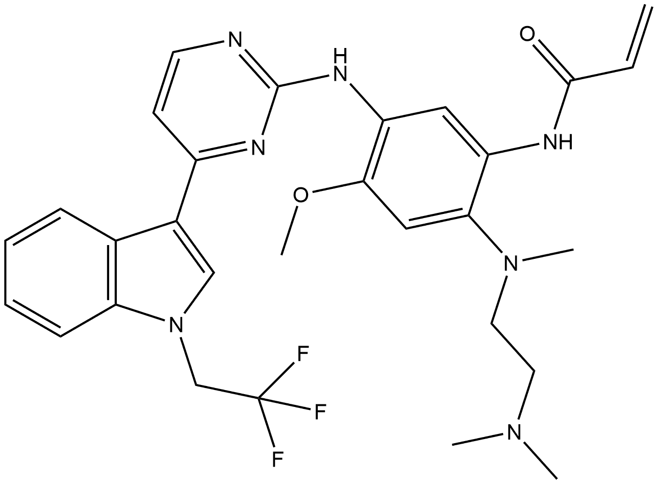 N-(2-((2-(dimethylamino)ethyl)(methyl)amino)-4-methoxy-5-((4-(1-(2,2,2-trifluoroethyl)-1H-indol-3-yl)pyrimidin-2-yl)amino)phenyl)acrylamide Structure