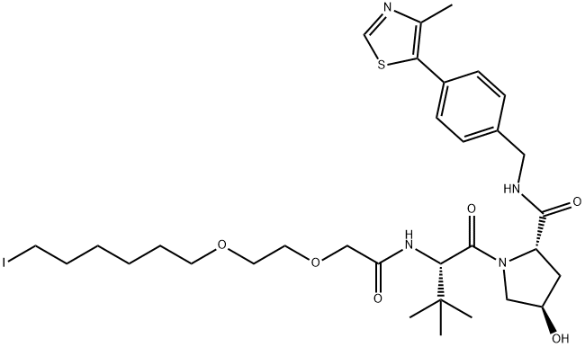 L-Prolinamide, N-[2-[2-[(6-iodohexyl)oxy]ethoxy]acetyl]-3-methyl-L-valyl-4-hydroxy-N-[[4-(4-methyl-5-thiazolyl)phenyl]methyl]-, (4R)- 구조식 이미지