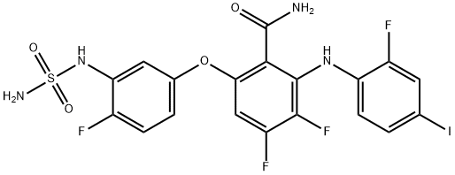 Benzamide, 6-[3-[(aminosulfonyl)amino]-4-fluorophenoxy]-3,4-difluoro-2-[(2-fluoro-4-iodophenyl)amino]- 구조식 이미지