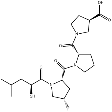 3-Pyrrolidinecarboxylic acid, 1-[(4S)-4-fluoro-1-[(2S)-2-mercapto-4-methyl-1-oxopentyl]-L-prolyl-L-prolyl]-, (3R)- Structure