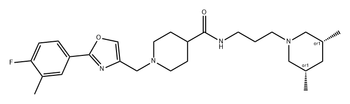 4-Piperidinecarboxamide, N-[3-[(3R,5S)-3,5-dimethyl-1-piperidinyl]propyl]-1-[[2-(4-fluoro-3-methylphenyl)-4-oxazolyl]methyl]-, rel- Structure