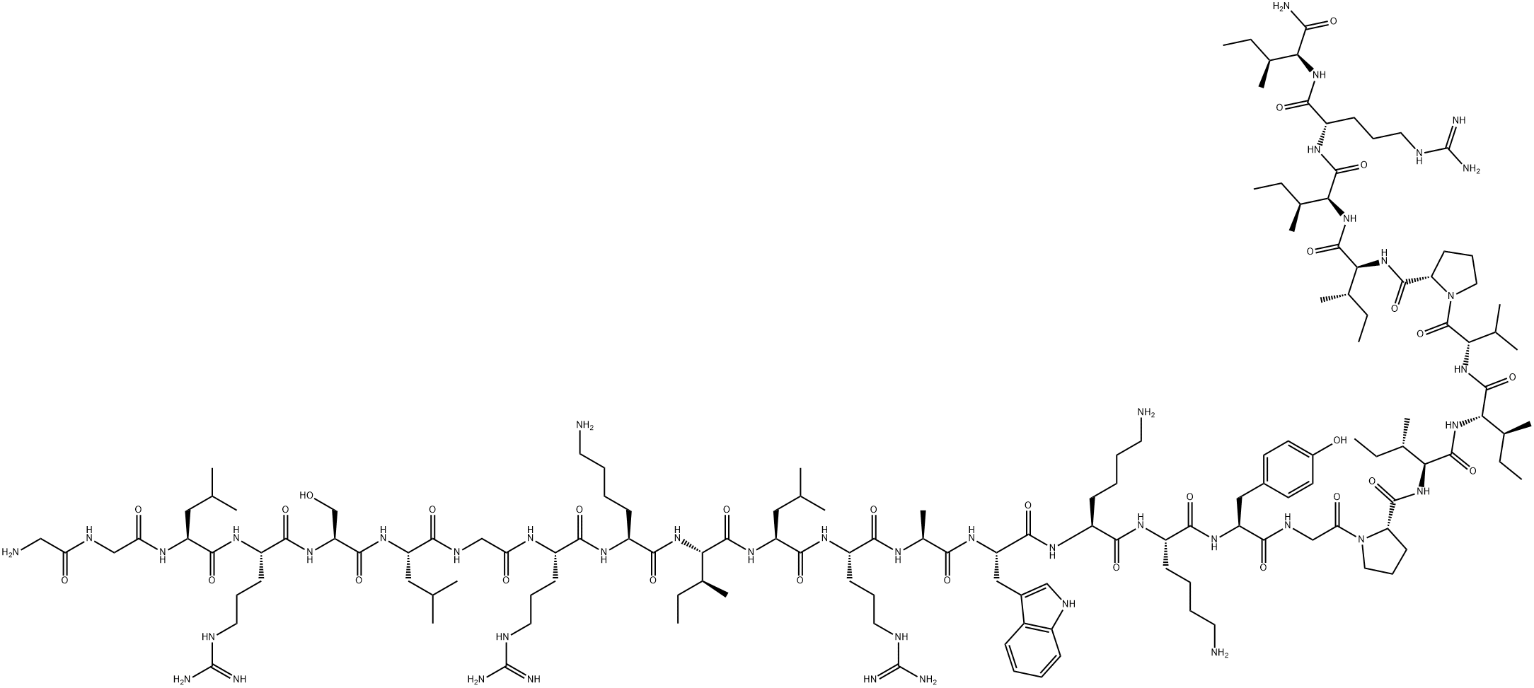 L-Isoleucinamide, glycylglycyl-L-leucyl-L-arginyl-L-seryl-L-leucylglycyl-L-arginyl-L-lysyl-L-isoleucyl-L-leucyl-L-arginyl-L-alanyl-L-tryptophyl-L-lysyl-L-lysyl-L-tyrosylglycyl-L-prolyl-L-isoleucyl-L-isoleucyl-L-valyl-L-prolyl-L-isoleucyl-L-isoleucyl-L-arginyl- Structure