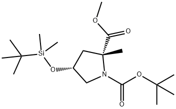 1,2-Pyrrolidinedicarboxylic acid, 4-[[(1,1-dimethylethyl)dimethylsilyl]oxy]-2-methyl-, 1-(1,1-dimethylethyl) 2-methyl ester, (2R,4R)- 구조식 이미지