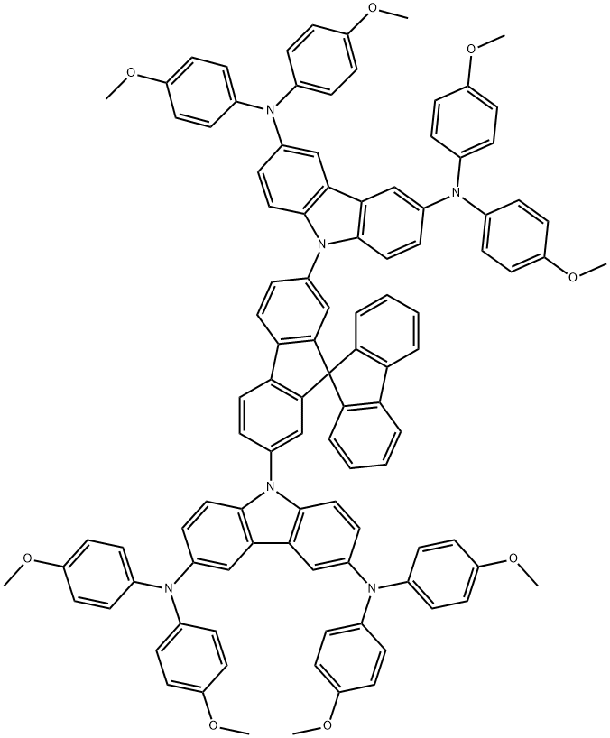 9H-Carbazole-3,6-diamine, 9,9'-(9,9'-spirobi[9H-fluorene]-2,7-diyl)bis[N3,N3,N6,N6-tetrakis(4-methoxyphenyl)- 구조식 이미지