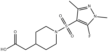 4-?Piperidineacetic acid, 1-?[(5-?fluoro-?1,?3-?dimethyl-?1H-?pyrazol-?4-?yl)?sulfonyl]?- Structure