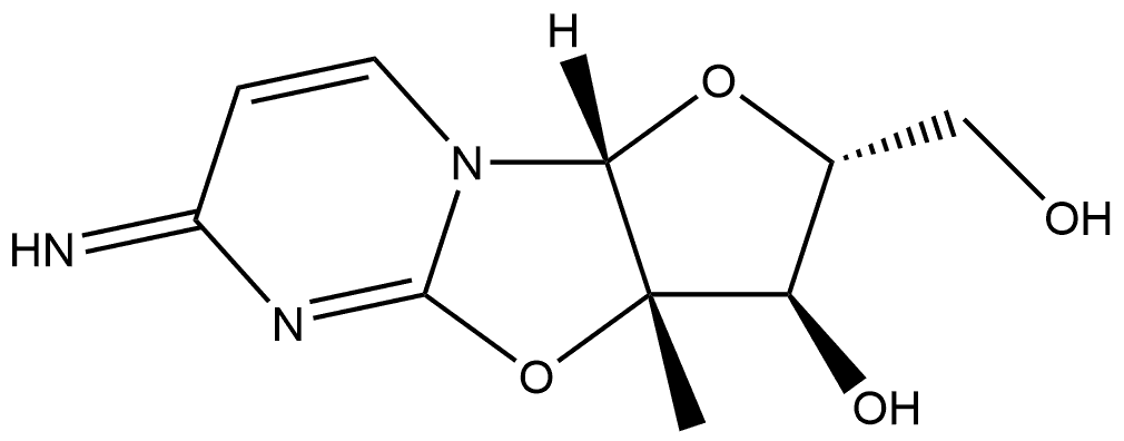 (2R,3R,3aS,9aR)-2,3,3a,9a-Tetrahydro-3-hydroxy-6-imino-3a-methyl-6H-furo[2',3':4,5]oxazolo[3,2-a]pyrimidine-2-methanol 구조식 이미지