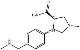 3-Pyrrolidinecarboxamide, 1-methyl-4-[4-[(methylamino)methyl]phenyl]-, (3R,4S)-rel- Structure