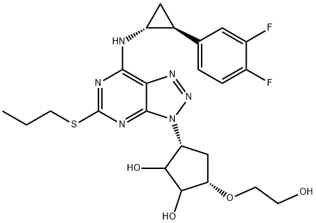 1,2-Cyclopentanediol, 3-[7-[[(1R,2S)-2-(3,4-difluorophenyl)cyclopropyl]amino]-5-(propylthio)-3H-1,2,3-triazolo[4,5-d]pyrimidin-3-yl]-5-(2-hydroxyethoxy)-, (3R,5S)- Structure