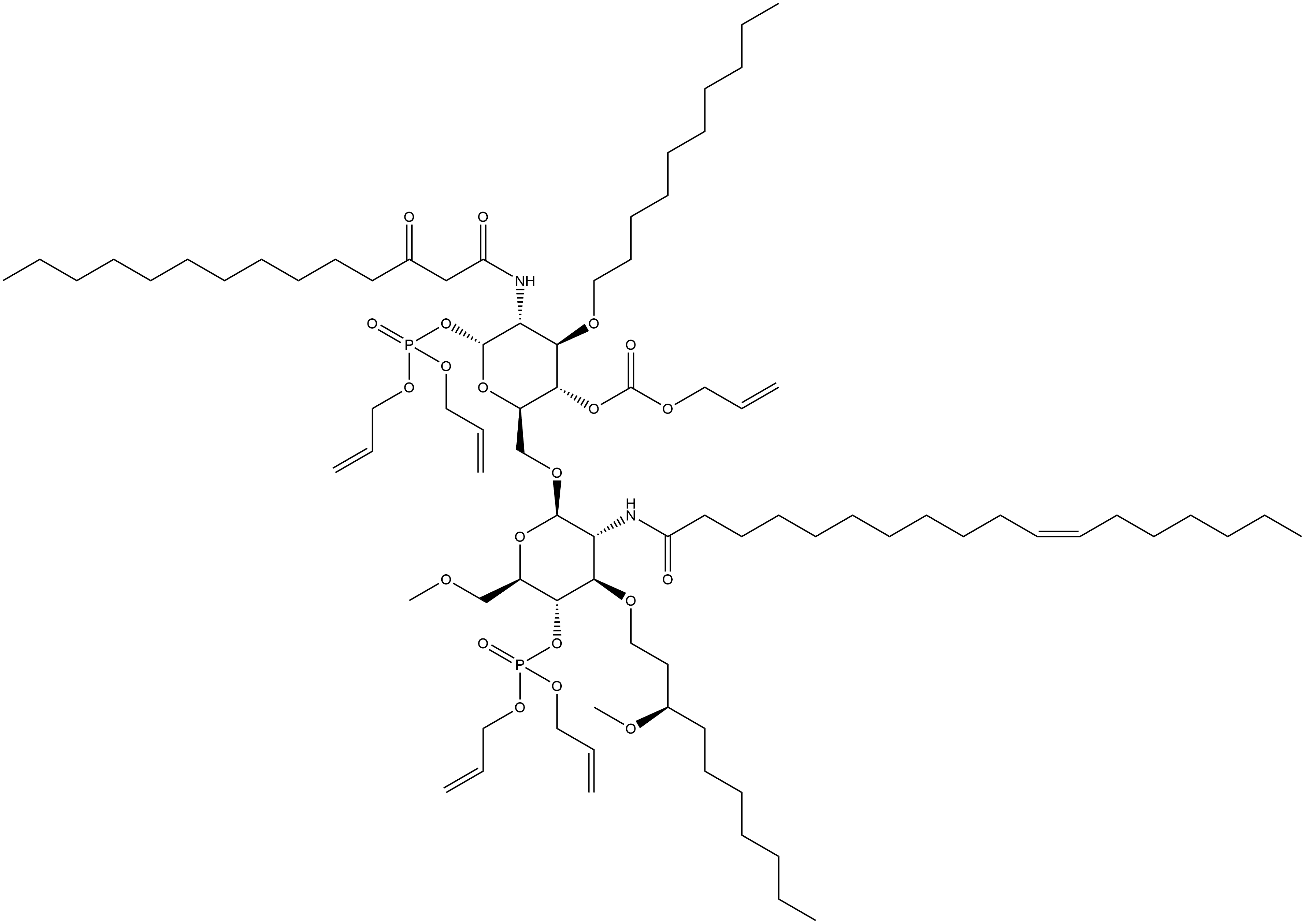 α-D-Glucopyranose, 6-O-[4-O-[bis(2-propen-1-yloxy)phosphinyl]-2-deoxy-3-O-[(3R)-3-methoxydecyl]-6-O-methyl-2-[[(11Z)-1-oxo-11-octadecen-1-yl]amino]-β-D-glucopyranosyl]-3-O-decyl-2-deoxy-2-[(1,3-dioxotetradecyl)amino]-, 1-(di-2-propen-1-yl phosphate) 4-(2-propen-1-yl carbonate) Structure