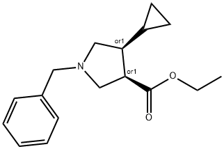 3-Pyrrolidinecarboxylic acid, 4-cyclopropyl-1-(phenylmethyl)-, ethyl ester, (3R,4S)-rel- Structure