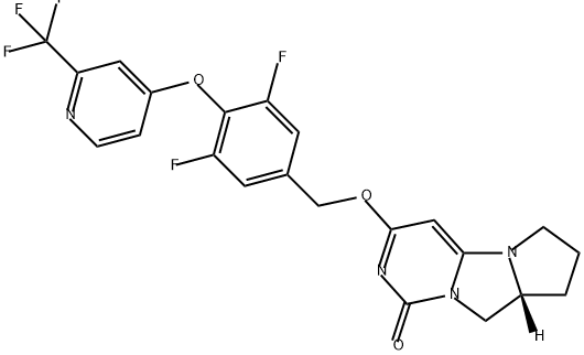 1H,6H-Pyrrolo[1',2':3,4]imidazo[1,2-c]pyrimidin-1-one, 3-[[3,5-difluoro-4-[[2-(trifluoromethyl)-4-pyridinyl]oxy]phenyl]methoxy]-7,8,8a,9-tetrahydro-, (8aR)- 구조식 이미지