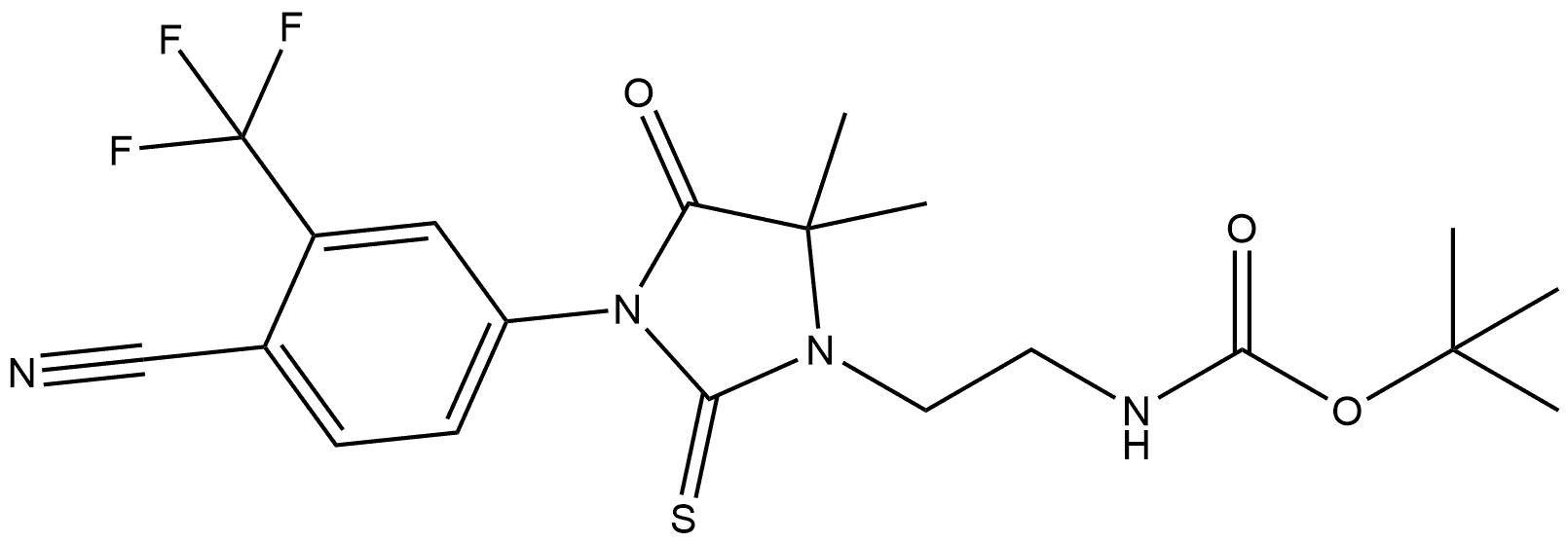 tert-butyl (2-(3-(4-cyano-3-(trifluoromethyl)phenyl)-5,5-dimethyl-4-oxo-2-thioxoimidazolidin-1-yl)ethyl)carbamate Structure