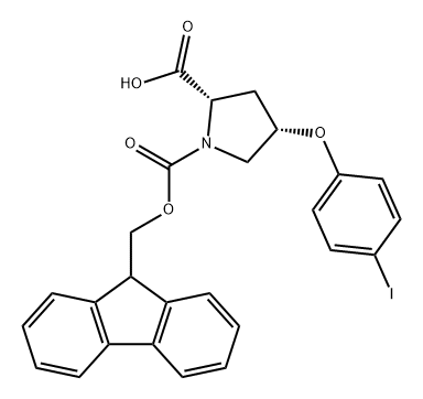 1,2-Pyrrolidinedicarboxylic acid, 4-(4-iodophenoxy)-, 1-(9H-fluoren-9-ylmethyl) ester, (2S,4S)- Structure