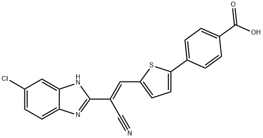 Benzoic acid, 4-[5-[(1E)-2-(6-chloro-1H-benzimidazol-2-yl)-2-cyanoethenyl]-2-thienyl]- Structure