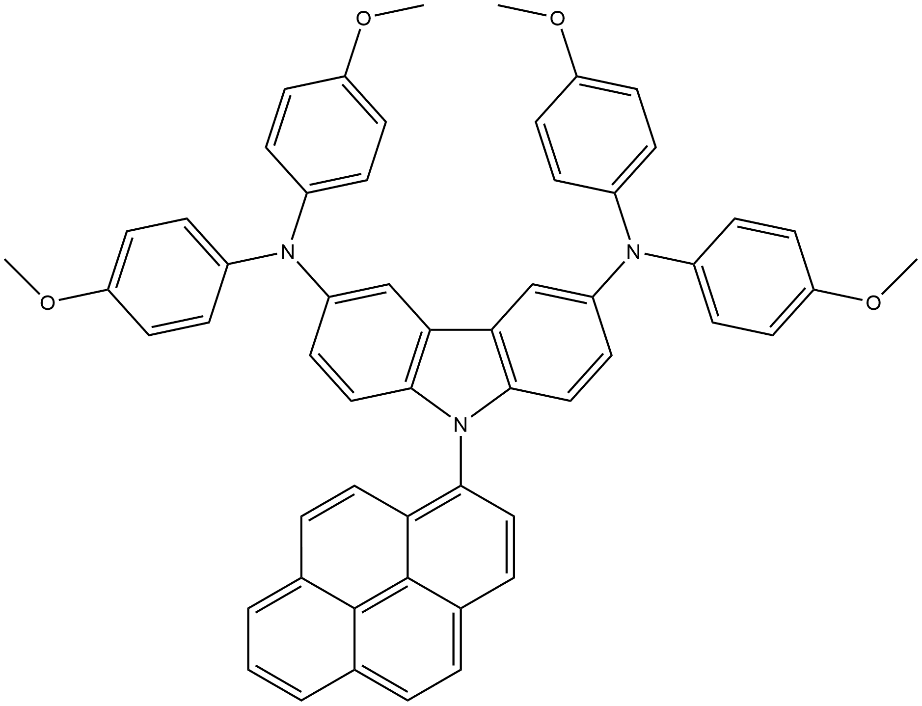 3,6-bis[N,N'-di(4-methoxyphenyl)amino]-9-(1-pyrenyl)carbazole Structure