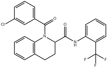 2-Quinolinecarboxamide, 1-(3-chlorobenzoyl)-1,2,3,4-tetrahydro-N-[2-(trifluoromethyl)phenyl]- Structure