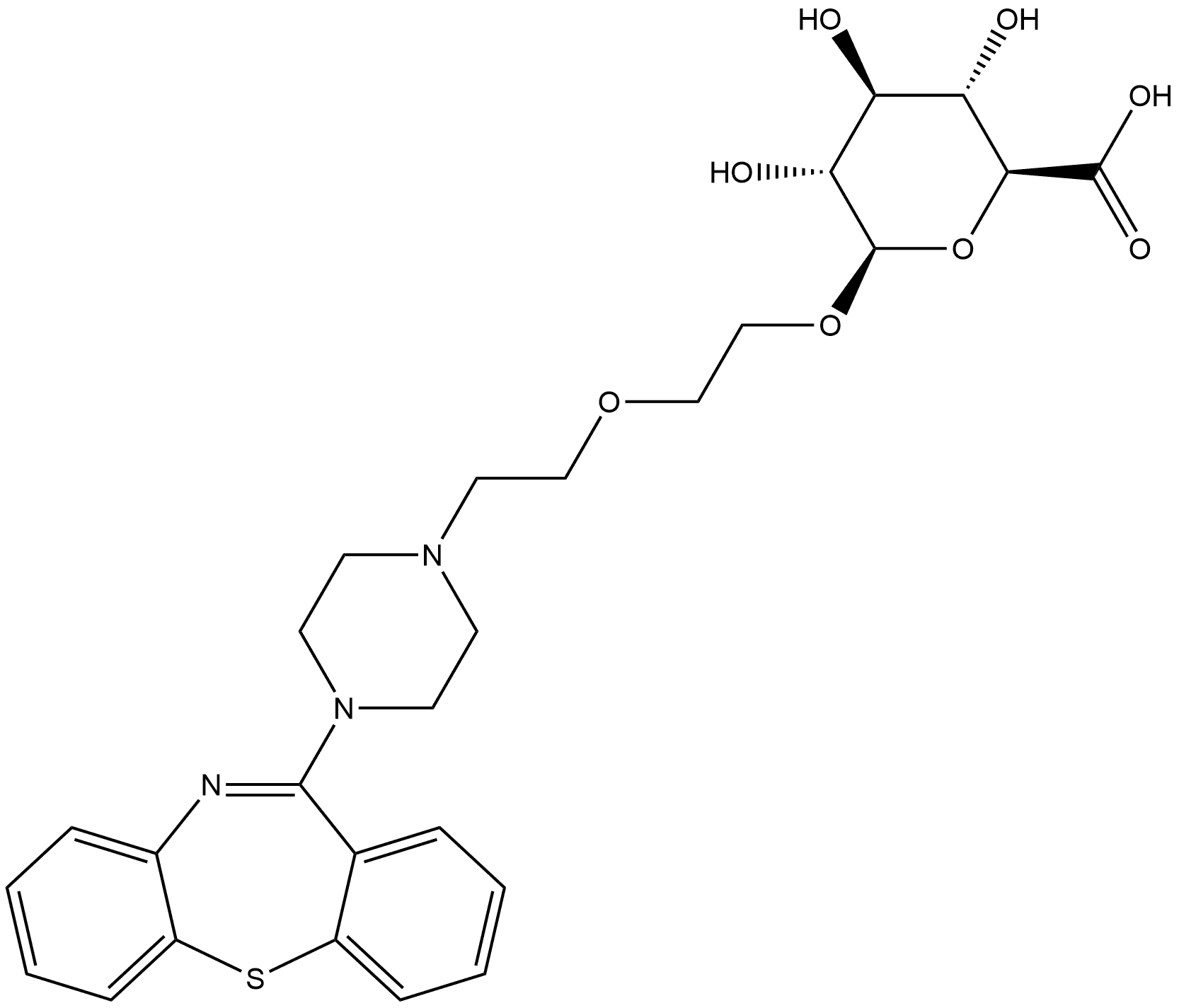 β-D-Glucopyranosiduronic acid, 2-[2-(4-dibenzo[b,f][1,4]thiazepin-11-yl-1-piperazinyl)ethoxy]ethyl 구조식 이미지