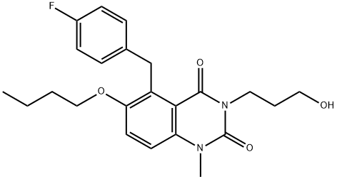 2,4(1H,3H)-Quinazolinedione, 6-butoxy-5-[(4-fluorophenyl)methyl]-3-(3-hydroxypropyl)-1-methyl- Structure