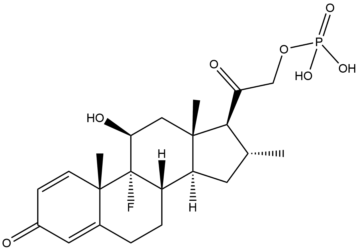 Pregna-1,4-diene-3,20-dione, 9-fluoro-11-hydroxy-16-methyl-21-(phosphonooxy)-, (11β,16α)- (9CI) 구조식 이미지