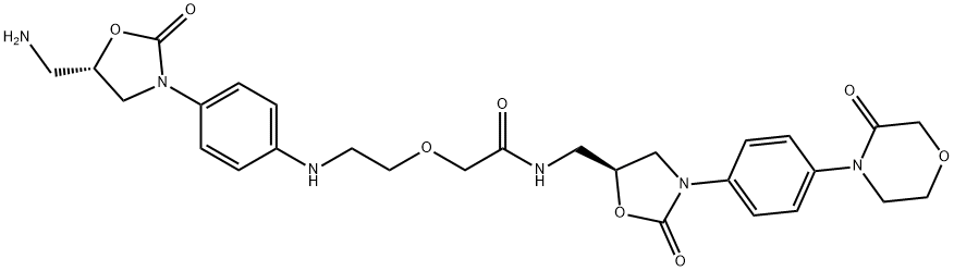 Acetamide, 2-[2-[[4-[(5S)-5-(aminomethyl)-2-oxo-3-oxazolidinyl]phenyl]amino]ethoxy]-N-[[(5S)-2-oxo-3-[4-(3-oxo-4-morpholinyl)phenyl]-5-oxazolidinyl]methyl]- Structure