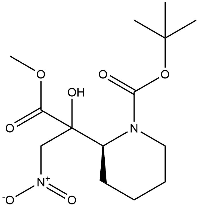 2-Piperidineacetic acid, 1-[(1,1-dimethylethoxy)carbonyl]-α-hydroxy-α-(nitromethyl)-, methyl ester, (2S)- Structure