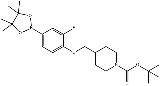 1-Piperidinecarboxylic acid, 4-[[2-fluoro-4-(4,4,5,5-tetramethyl-1,3,2-dioxaborolan-2-yl)phenoxy]methyl]-, 1,1-dimethylethyl ester Structure