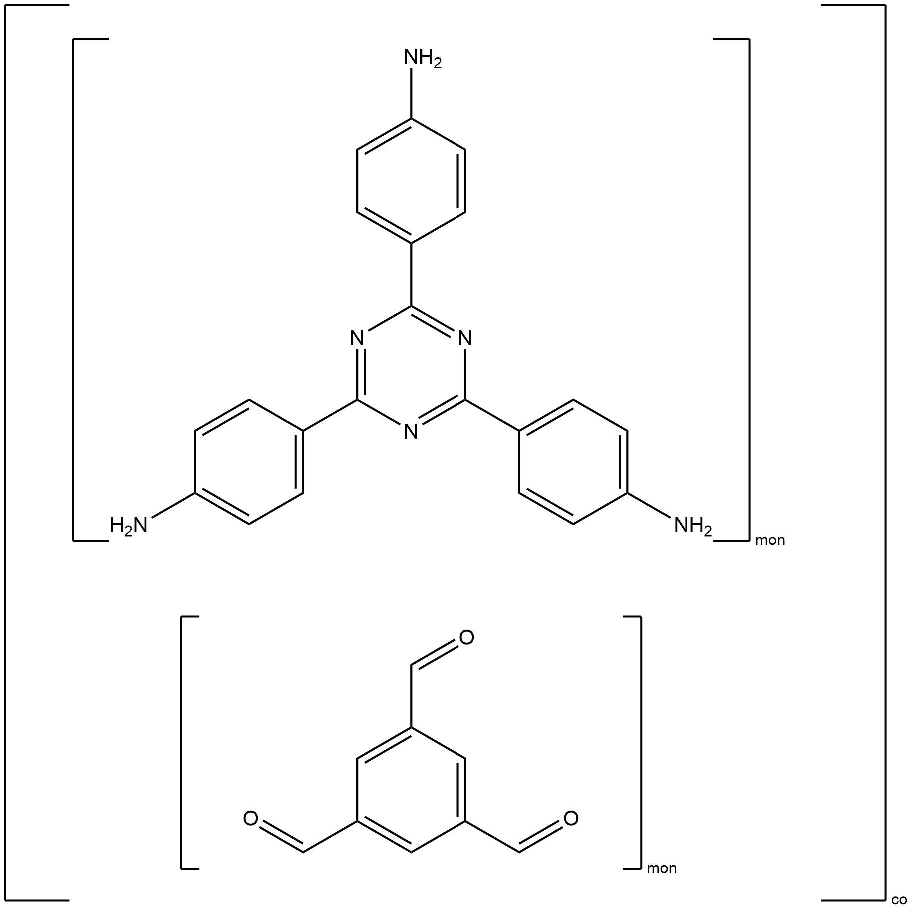 1,3,5-Benzenetricarboxaldehyde, polymer with 4,4′,4′′-(1,3,5-triazine-2,4,6-triyl)tris[benzenamine] Structure