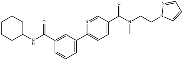 3-Pyridinecarboxamide, 6-[3-[(cyclohexylamino)carbonyl]phenyl]-N-methyl-N-[2-(1H-pyrazol-1-yl)ethyl]- Structure