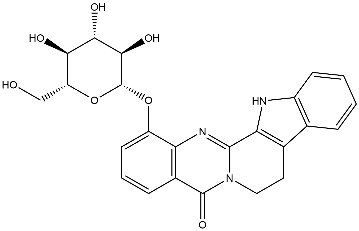 Indolo[2',3':3,4]pyrido[2,1-b]quinazolin-5(7H)-one, 1-(β-D-glucopyranosyloxy)-8,13-dihydro- Structure