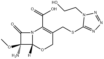 5-Oxa-1-azabicyclo[4.2.0]oct-2-ene-2-carboxylic acid, 7-amino-3-[[[1-(2-hydroxyethyl)-1H-tetrazol-5-yl]thio]methyl]-7-methoxy-8-oxo-, (6R,7R)- Structure