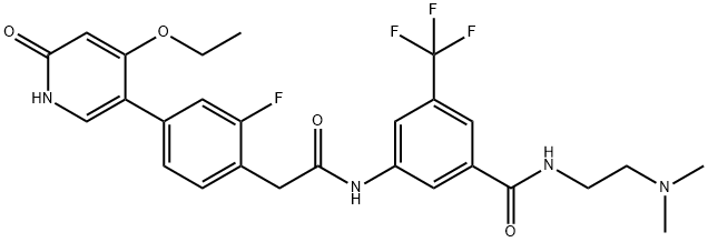 Benzeneacetamide, N-[3-[[[2-(dimethylamino)ethyl]amino]carbonyl]-5-(trifluoromethyl)phenyl]-4-(4-ethoxy-1,6-dihydro-6-oxo-3-pyridinyl)-2-fluoro- Structure