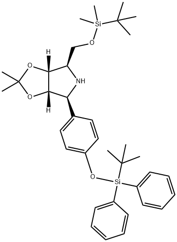 4H-1,3-Dioxolo4,5-cpyrrole, 4-(1,1-dimethylethyl)dimethylsilyloxymethyl-6-4-(1,1-dimethylethyl)diphenylsilyloxyphenyltetrahydro-2,2-dimethyl-, (3aR,4R,6S,6aS)- 구조식 이미지
