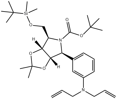 5H-1,3-Dioxolo4,5-cpyrrole-5-carboxylic acid, 4-(1,1-dimethylethyl)dimethylsilyloxymethyl-6-3-(di-2-propenylamino)phenyltetrahydro-2,2-dimethyl-, 1,1-dimethylethyl ester, (3aR,4R,6S,6aS)- 구조식 이미지