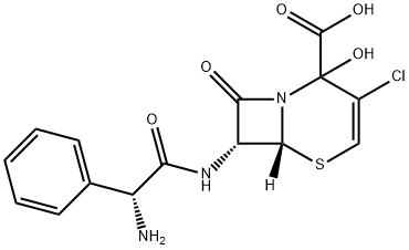 5-Thia-1-azabicyclo[4.2.0]oct-3-ene-2-carboxylic acid, 7-[[(2R)-2-amino-2-phenylacetyl]amino]-3-chloro-2-hydroxy-8-oxo-, (6R,7R)- Structure