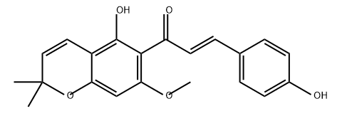 2-Propen-1-one, 1-(5-hydroxy-7-methoxy-2,2-dimethyl-2H-1-benzopyran-6-yl)-3-(4-hydroxyphenyl)-, (2E)- Structure