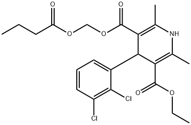 3,5-Pyridinedicarboxylic acid, 4-(2,3-dichlorophenyl)-1,4-dihydro-2,6-dimethyl-, 3-ethyl 5-[(1-oxobutoxy)methyl] ester Structure