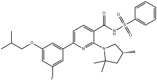 3-Pyridinecarboxamide, 6-[3-fluoro-5-(2-methylpropoxy)phenyl]-N-(phenylsulfonyl)-2-[(4R)-2,2,4-trimethyl-1-pyrrolidinyl]- Structure