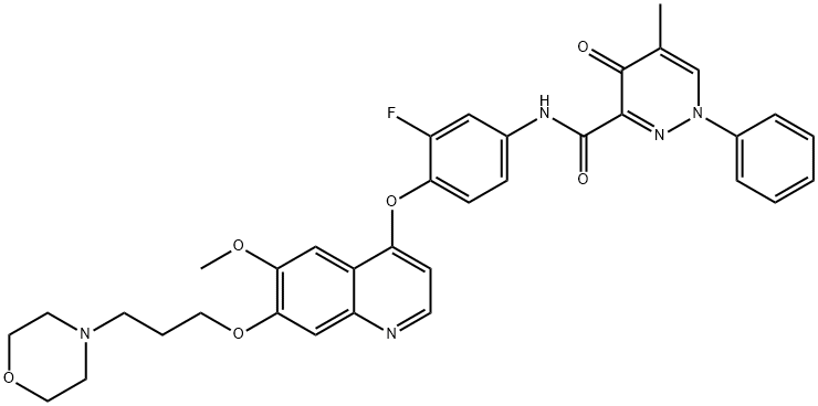 3-Pyridazinecarboxamide, N-[3-fluoro-4-[[6-methoxy-7-[3-(4-morpholinyl)propoxy]-4-quinolinyl]oxy]phenyl]-1,4-dihydro-5-methyl-4-oxo-1-phenyl- Structure