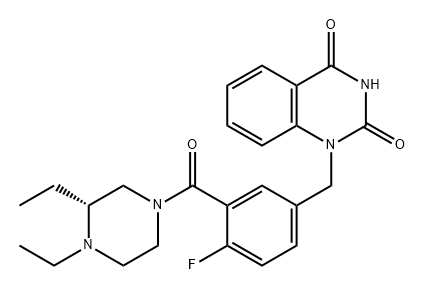 2,4(1H,3H)-Quinazolinedione, 1-[[3-[[(3R)-3,4-diethyl-1-piperazinyl]carbonyl]-4-fluorophenyl]methyl]- Structure