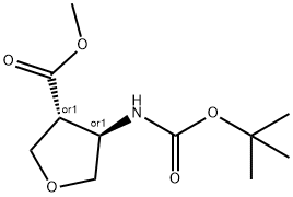 trans-4-tert-Butoxycarbonylamino-tetrahydro-furan-3-carboxylic acid methyl ester 구조식 이미지