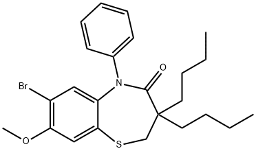 1,5-Benzothiazepin-4(5H)-one, 7-bromo-3,3-dibutyl-2,3-dihydro-8-methoxy-5-phenyl- Structure